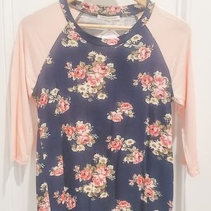 Navy & Pink Floral Top